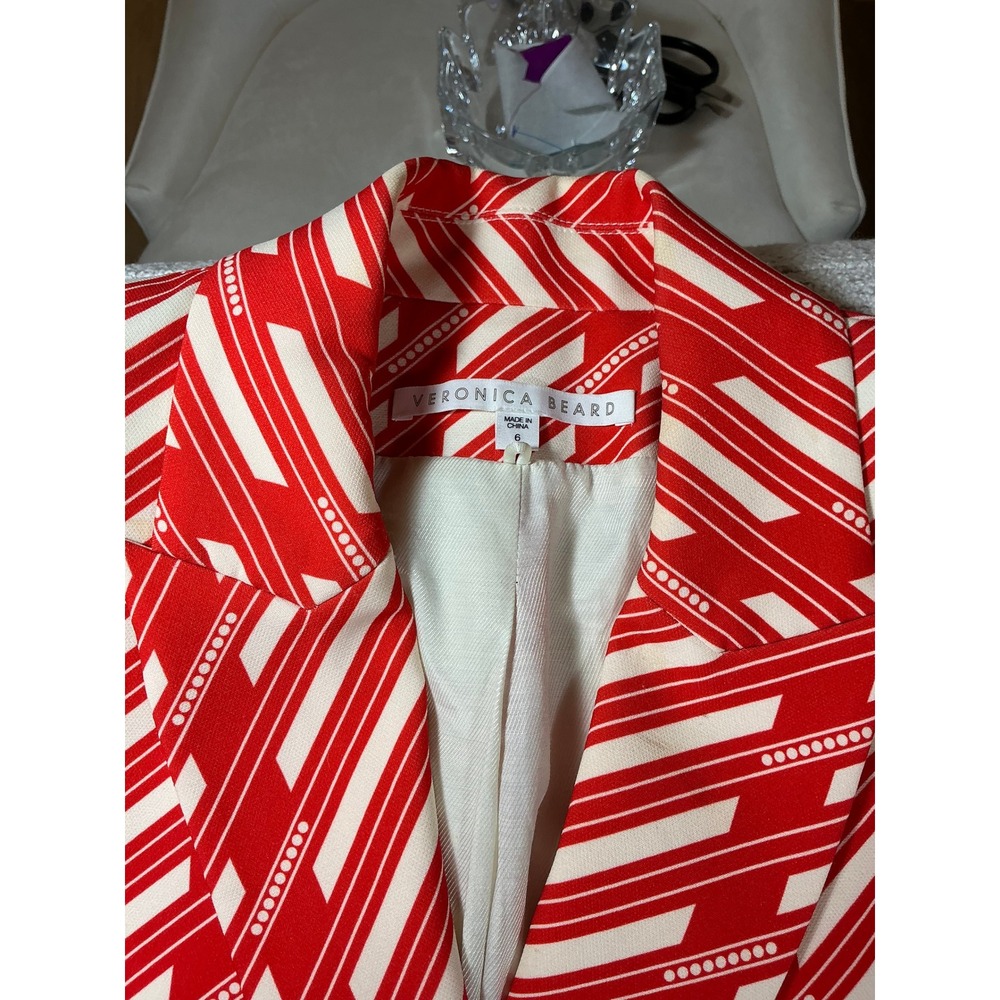 Veronica Beard Miller Dickey Jacket Red White Stripe Double Breasted Blazer 6 - Picture 2 of 6